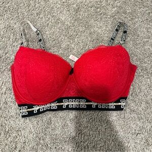 PINK Victoria's Secret Date Pushup Red Lace Bra